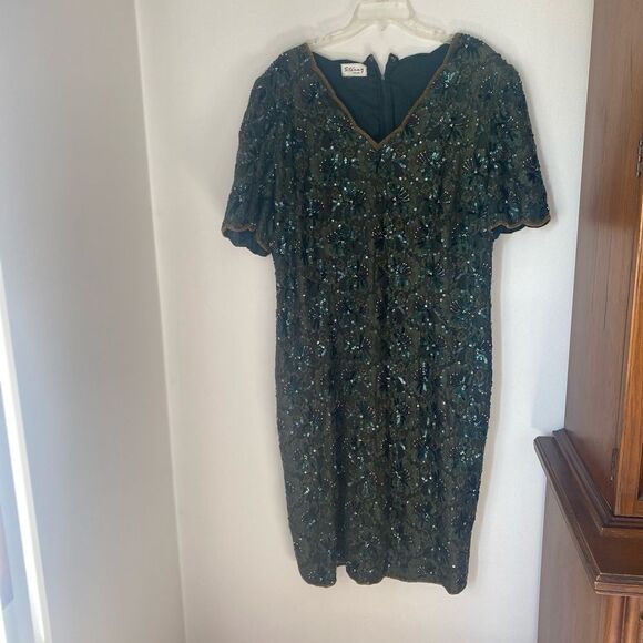 Vintage Stenay plus size green sequin dress - Picture 2 of 12